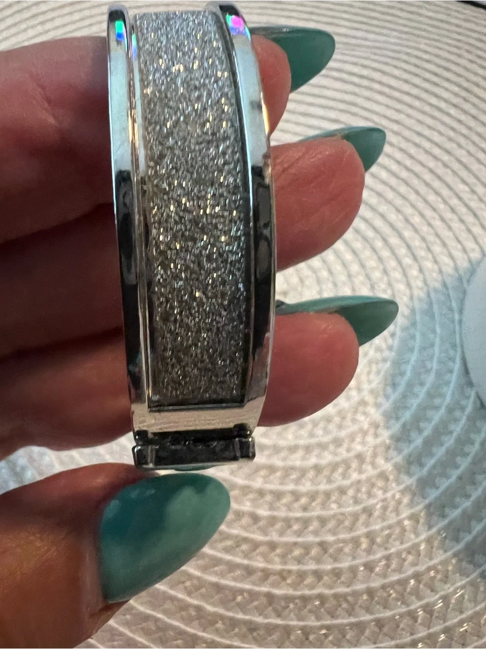 Vintage Silver Sparkly H-shaped Metal Designer Bracelet
